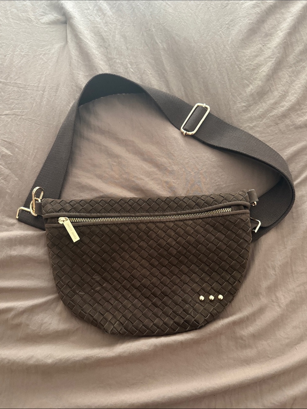 Woven Suede Belt Bag in Dark Brown